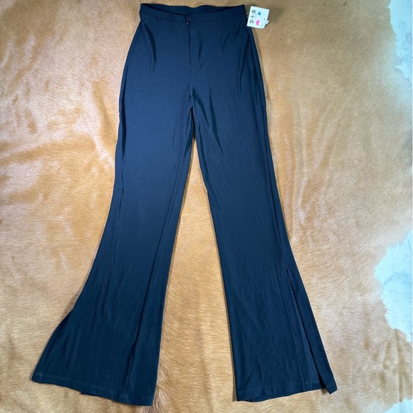 90s Y2K Vintage High Waisted Very Stretchy Bell Bottom Pants with Side Slit - Picture 1 of 7